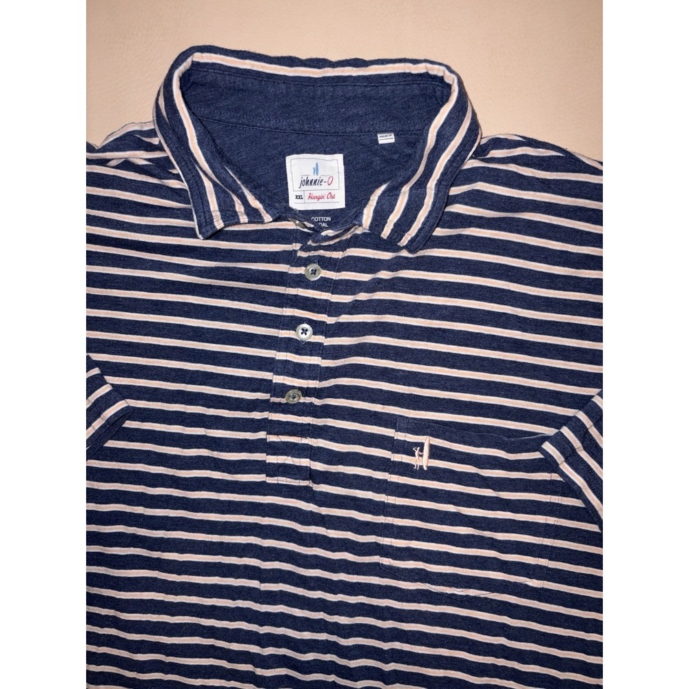 Johnnie-O Hangin‎ Out Polo Shirt  2XL XXL Golf Performance Blue Peach Striped